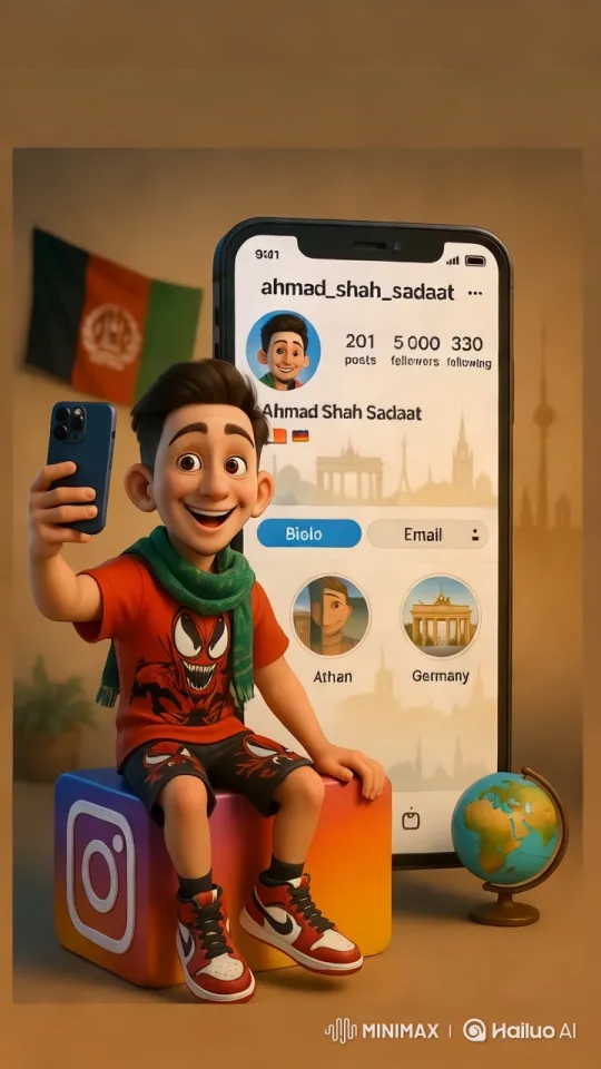 Young Afghan Boy Showcases His Instagram Profile – AI Generated Video | Hailuo AI