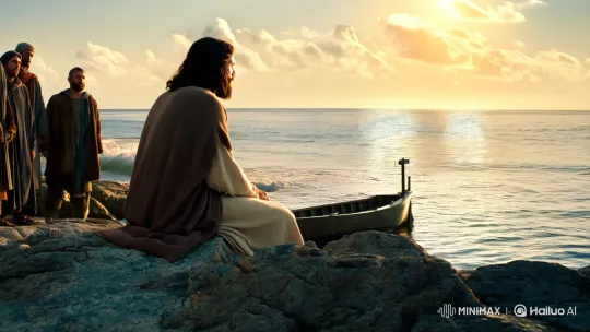 Jesus Converses with Fishermen on Shoreline – AI Generated Video | Hailuo AI