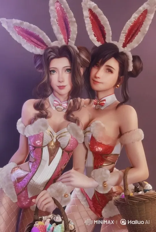 Bunny Costumed Women Gracefully Walk with Baskets – AI Generated Video | Hailuo AI