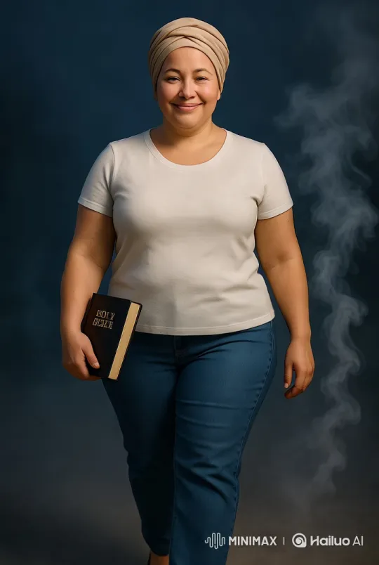 Woman with Bible Walks Through Smoky Background – AI Generated Video | Hailuo AI