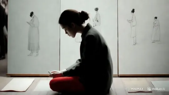 Artist in Tranquil Workspace, Sketching Traditionally Dressed Women – AI Generated Video | Hailuo AI