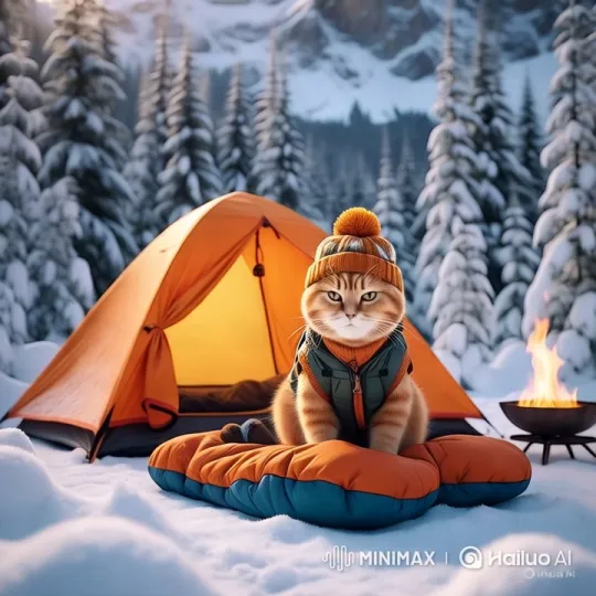 Winter Camping Adventure with a Confused Cat – AI Generated Video | Hailuo AI
