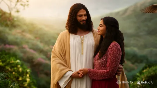 Serene Jesus and Woman with Dove in Tranquil Flight – AI Generated Video | Hailuo AI