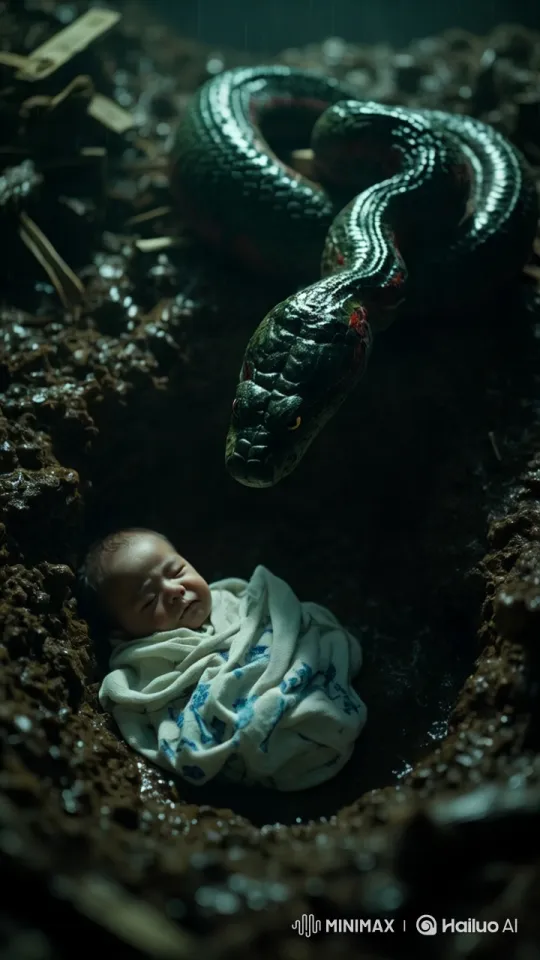 Newborn Baby in Peril Amidst Ruins and Snake – AI Generated Video | Hailuo AI