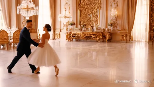 Romantic Dance in a Grand Ballroom Setting – AI Generated Video | Hailuo AI