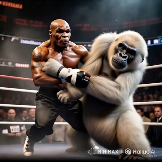 Mike Tyson Fights Powerful Gorilla in Intense Boxing Scene – AI Generated Video | Hailuo AI