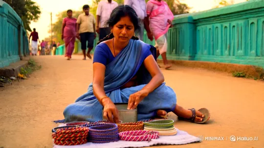 Fatima's Struggle: Selling Bracelets on a Village Bridge – AI Generated Video | Hailuo AI
