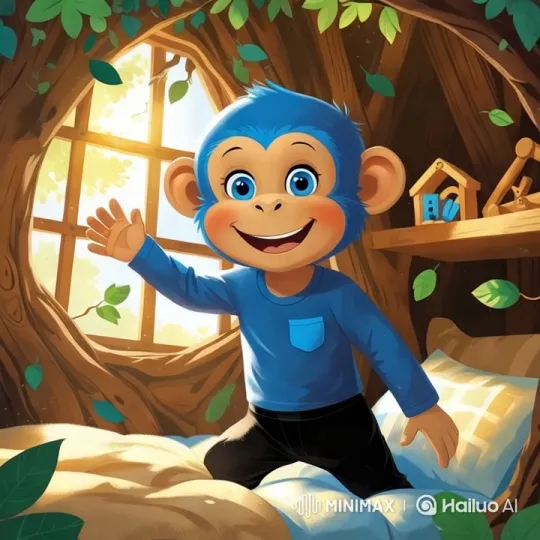 Joyful Monkey Boy Wakes Up in Jungle Hut – AI Generated Video | Hailuo AI