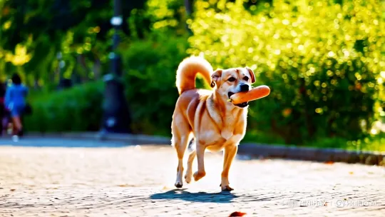 Joyful Dog Frolics with Hotdog in Sunlit Park – AI Generated Video | Hailuo AI