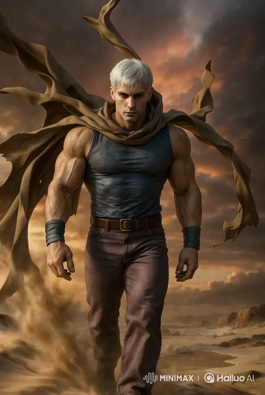 Muscular Figure Ascends Dramatically in Desert Sky Setting – AI Generated Video | Hailuo AI