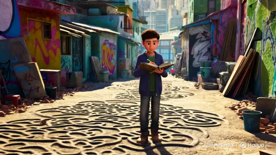 Dreams Beyond Alleys: A Boy's Aspiration Through Writing – AI Generated Video | Hailuo AI