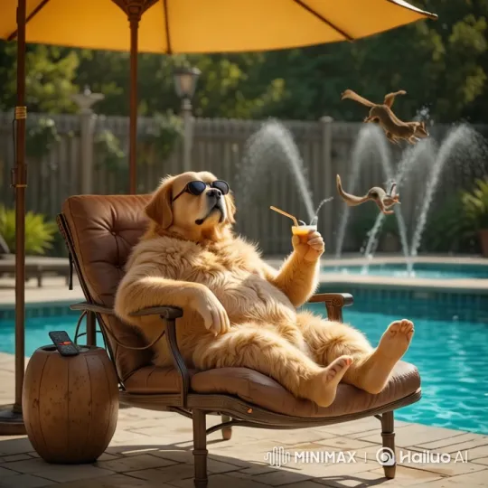 Luxurious Backyard with Royal Golden Retriever – AI Generated Video | Hailuo AI