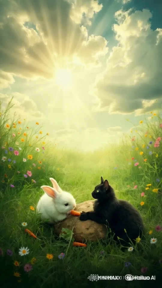White Rabbit and Black Cat's Cherished Friendship – AI Generated Video | Hailuo AI