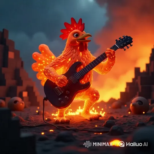 Lava Chicken Rocking Out in Minecraft-Style Epic – AI Generated Video | Hailuo AI