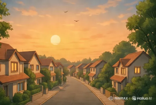 Morning Serenity in a Suburban Neighborhood – AI Generated Video | Hailuo AI
