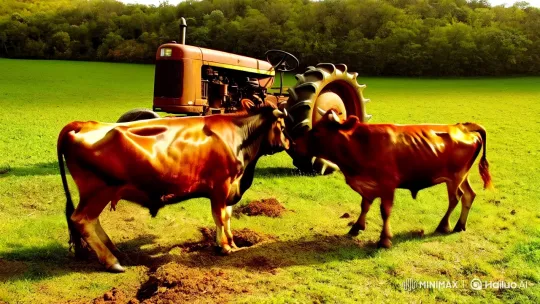 Dramatic Cow Confrontation in Sunlit Pasture – AI Generated Video | Hailuo AI
