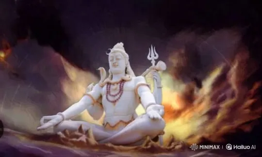 Majestic Deity Statue in Fiery Sky with Dramatic Lighting – AI Generated Video | Hailuo AI