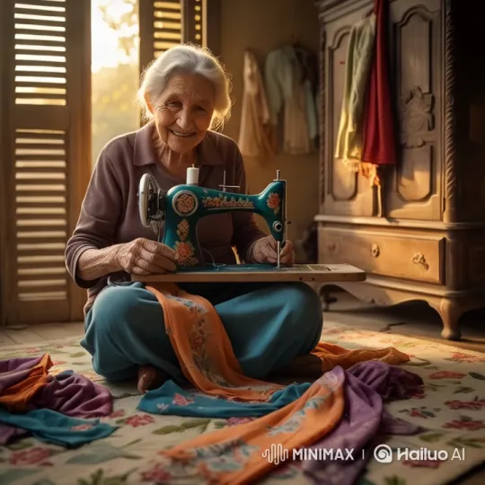 Elderly Woman's Artisanal Sewing in Sunlit Room – AI Generated Video | Hailuo AI