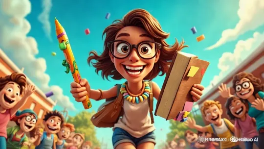 Joyful Girl Runs Through Schoolyard with Books and Pencil – AI Generated Video | Hailuo AI