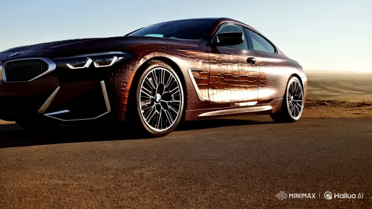 BMW with Crocodile Skin Design in Majestic Landscape – AI Generated Video | Hailuo AI