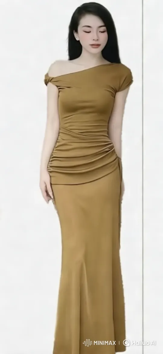Elegant Woman in Mustard Gown Showcases Craftsmanship – AI Generated Video | Hailuo AI