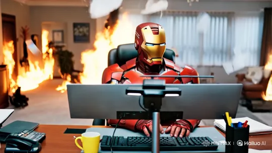 Iron Man Unfazed by Office Inferno – AI Generated Video | Hailuo AI