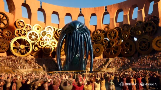 Colossal Colosseum Showcases Mechanical Marvel with Alien Creature – AI Generated Video | Hailuo AI