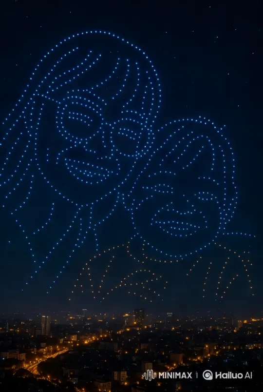 City Skyline Illuminated by Light Animations and Fireworks – AI Generated Video | Hailuo AI