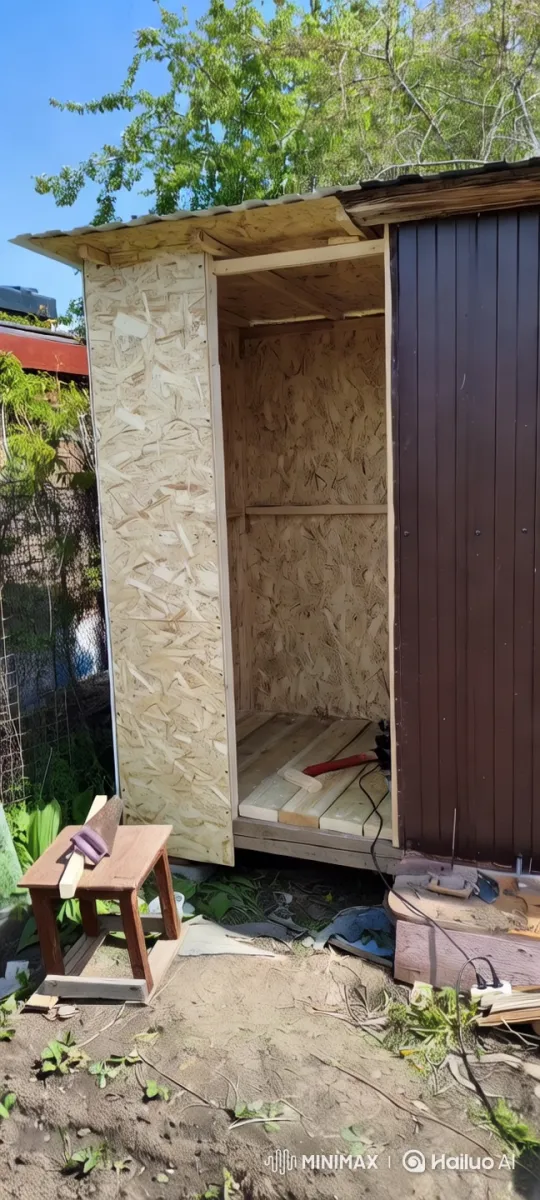 Wooden Shed Construction in Lush Garden Setting – AI Generated Video | Hailuo AI