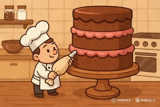 Mini Chef Decorates Giant Chocolate Cake – AI Generated Video | Hailuo AI