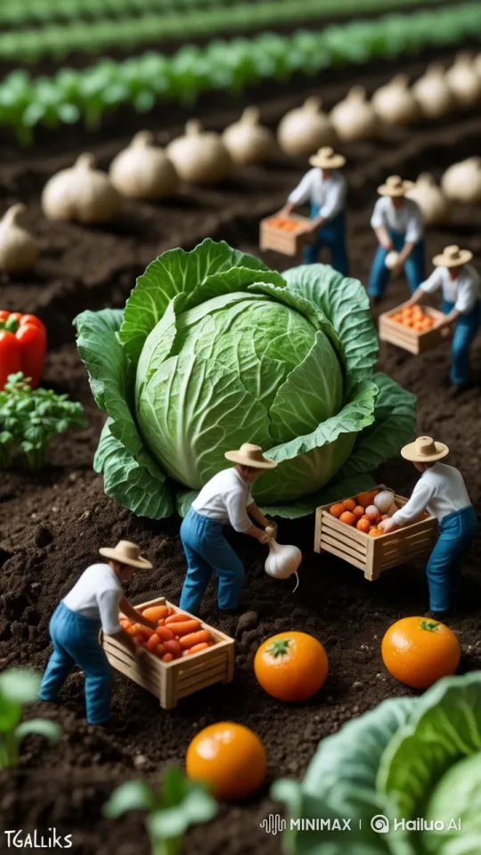 Vibrant Vegetable Garden: Farmers Harvesting Crops – AI Generated Video | Hailuo AI