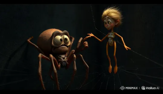 Artistic Close-up of Spider and Humanoid in Web – AI Generated Video | Hailuo AI