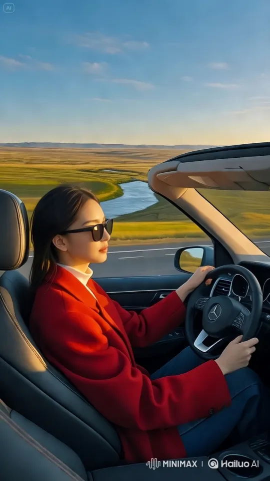 Girl's Road Trip: Freedom Under a Golden Sky – AI Generated Video | Hailuo AI
