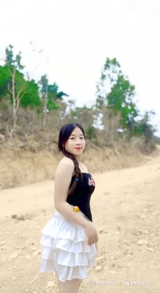 Peaceful Path: Girl in Black and White Amidst Nature's Embrace – AI Generated Video | Hailuo AI
