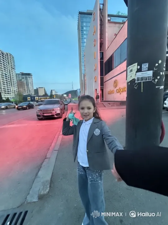 Young Girl in Bustling City with Casino Background – AI Generated Video | Hailuo AI