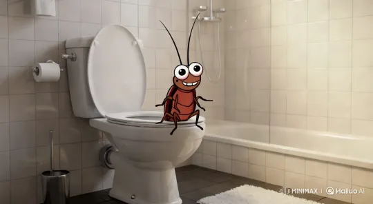Animated Cockroach Invades Minimalist Bathroom – AI Generated Video | Hailuo AI