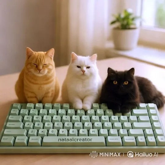 Cats and Tech: Cozy Keyboard Scene with Feline Friends – AI Generated Video | Hailuo AI