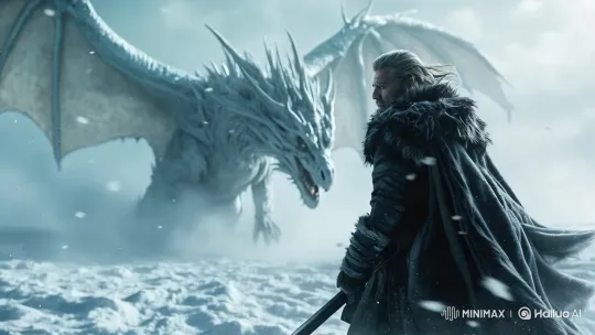 Warrior vs. Dragon: Epic Snowy Confrontation – AI Generated Video | Hailuo AI