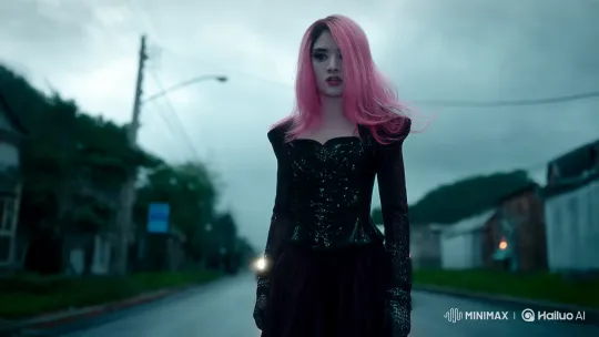 Pink-haired woman's tragic fate in somber street scene – AI Generated Video | Hailuo AI