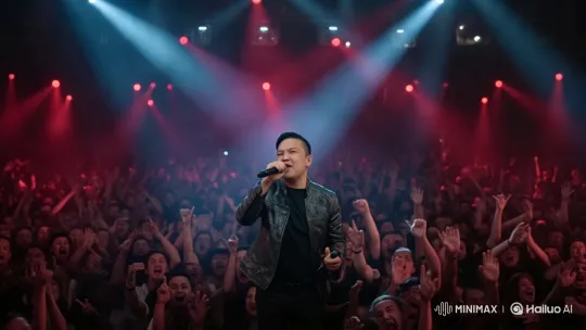 High-Energy Concert Scene with Male Singer – AI Generated Video | Hailuo AI