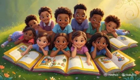 Children Reading in a Sunlit Meadow Setting – AI Generated Video | Hailuo AI
