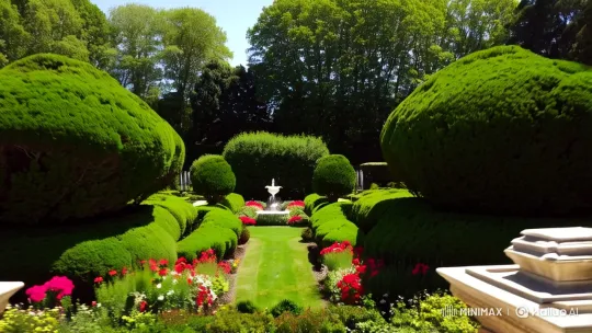 Garden Panorama: From Elevated Heights to Ground Details – AI Generated Video | Hailuo AI