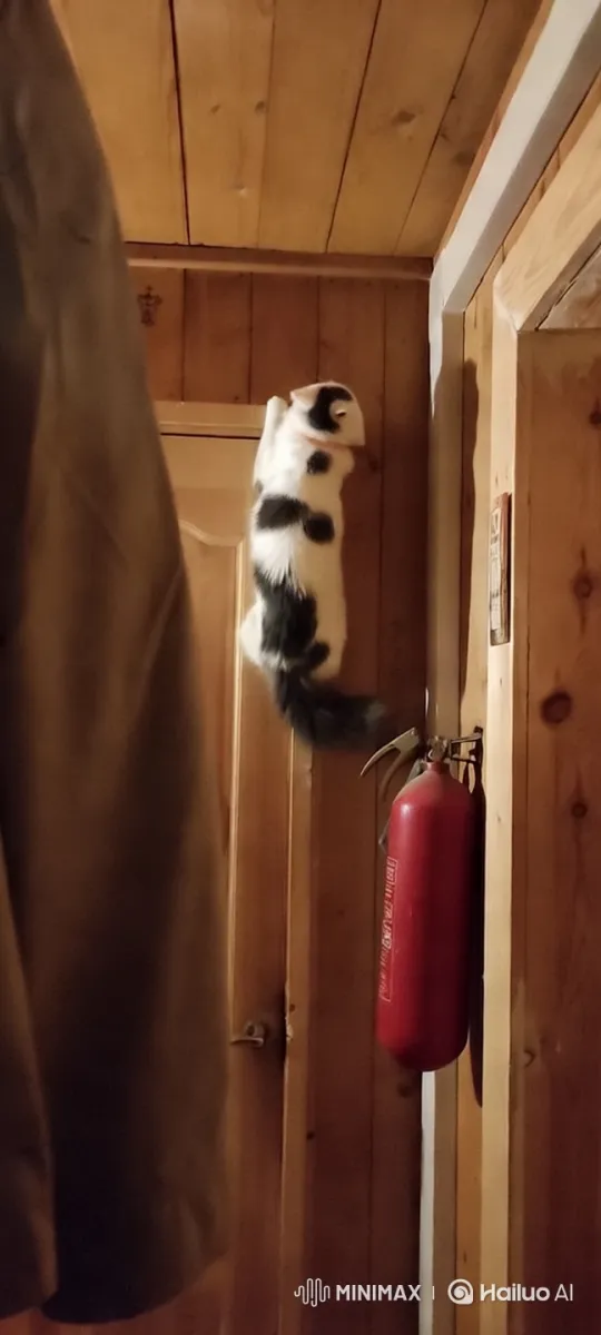 Curious Cat Explores Rustic Wooden Room – AI Generated Video | Hailuo AI