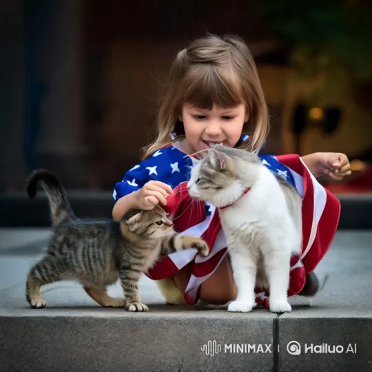 Young Girl, Cats, and Playful Interaction – AI Generated Video | Hailuo AI