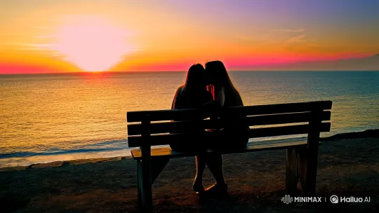Romantic Sunset Embrace on Mediterranean Shoreline – AI Generated Video | Hailuo AI