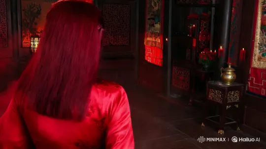 Possessed Woman in Opulent Chinese Room with Red Demonic Traits – AI Generated Video | Hailuo AI