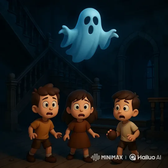 Children Confront Hovering Ghost in Haunted Room – AI Generated Video | Hailuo AI