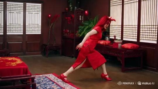 Possessed Woman in Red: Seductive Yet Sinister Presence – AI Generated Video | Hailuo AI