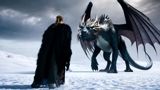 Warrior Faces Majestic Dragon on Snowy Battlefield – AI Generated Video | Hailuo AI