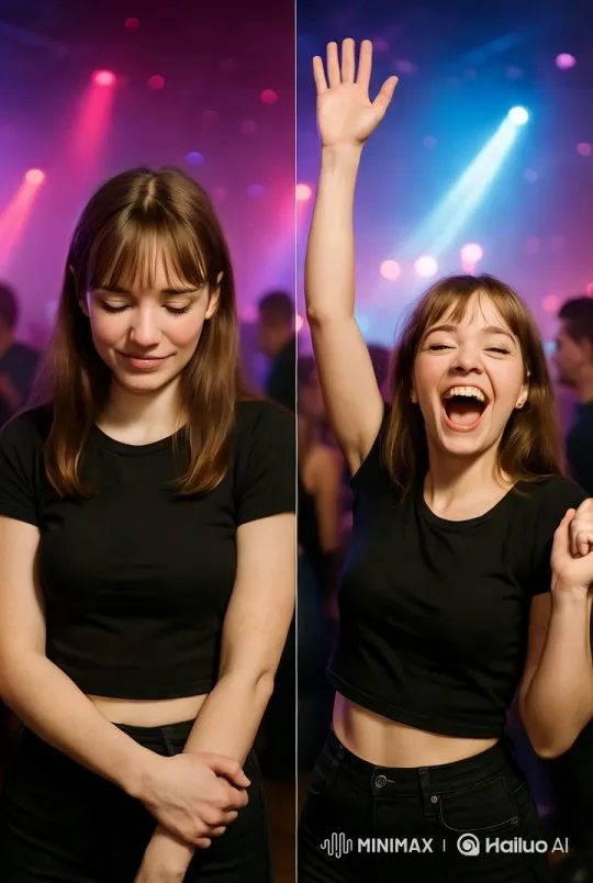 Transformation from Shyness to Joy in a Club Setting – AI Generated Video | Hailuo AI